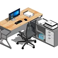 Modern Home Office Desk And Chair Set With Computer Monitor Keyboard Printer And Drawer Cabinet