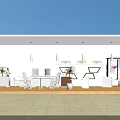 Modern Retail Store Interior With Display Shelves Wooden Flooring And Pendant Lights