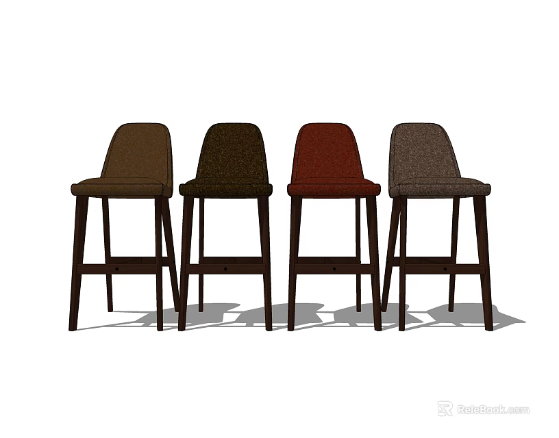 Four Modern Bar Stools With High Back Design And Different Colored Upholstered Seats 3d model