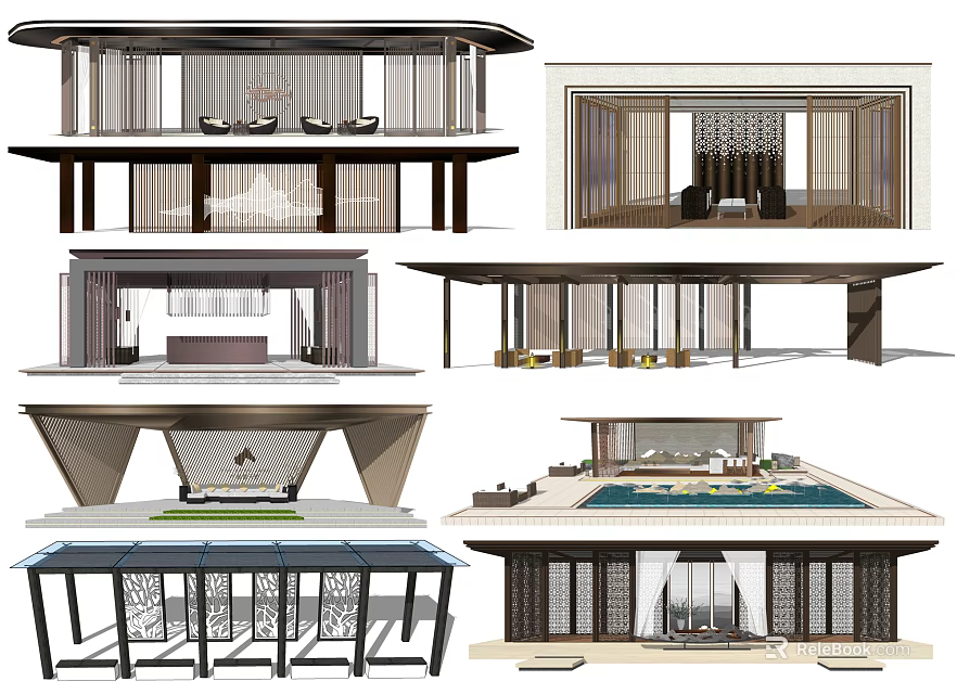 Modern Pergola Design With Elegant Wooden Structure Glass Roof And Decorative Details 3d model 