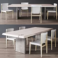 Modern Dining Table And Chairs Set With Wooden Tabletop Concrete Legs And White Upholstered Seats