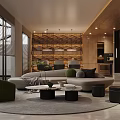 Modern Sales Office Interior Design With Comfortable Sofa Green Plants And Recessed Lighting