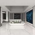 Modern Lounge Area With Circular Layout Large Windows Sofas Chairs Bookshelves And Rug
