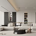 Modern Dining Living Room Interior Design With Open Layout Sofa Coffee Table And Lighting 3d model