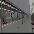 Subway Car Interior With Passengers Standing and Walking Handrails and Seats