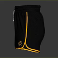 Black Mesh Sports Shorts With Yellow Trim Drawstring And Emblem Design