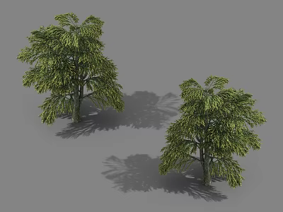 Lush Trees With Green Foliage Dark Trunks And Gray Background Shadows 3d model