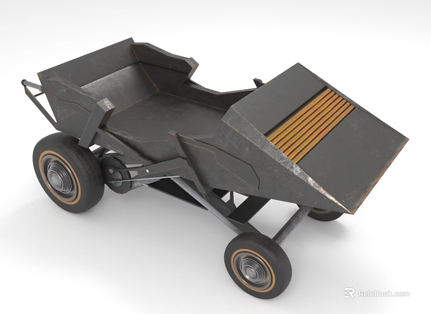 Vintage Industrial Style Black Metal Cart Model with Four Wheels and Inclined Stripe Panel 3d model 