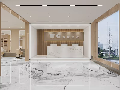 Modern Beauty Hair Salon Interior With Elegant Reception Marble Floor And Bright Lighting 3d model