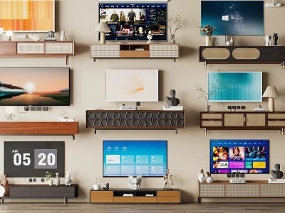 Modern TV Stands with Storage Drawers Decorative Elements and TVs in Living Room Designs 3d model