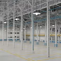 Industrial Factory Building With Steel Frame Roof White Exterior Walls Long Windows And Blue Doors