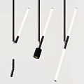 Multiple Modern Pendant Lights With Slim Black Metal Stems And White Linear Light Tubes