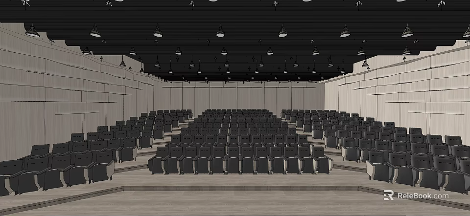 School Auditorium Interior With Rows Of Seats And Ceiling Lighting 3d model 