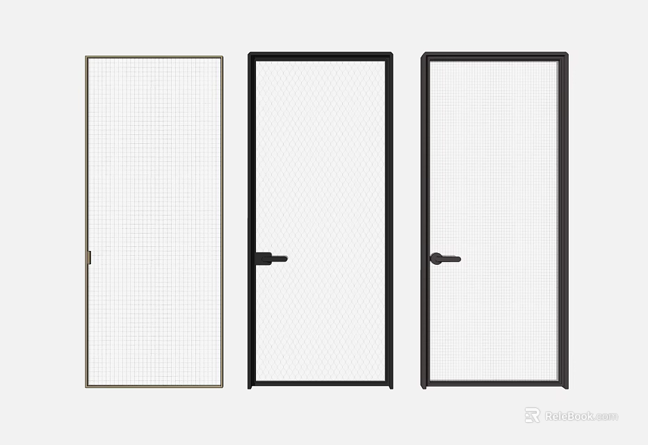 Modern Swing Door Designs With Mesh Pattern Gold Black Frames And Handles 3d model