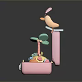 Pink Suitcase Toy Set With Bird Figurine Beach Elements And Accessories 3d model
