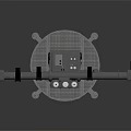 Gray Multiple Barrel Military Weapon Turret With Mechanical Base And Control Panel 3d model