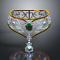 Elegant Jeweled Apparel Accessory With Gold Silver Frame Green Gemstone And Diamond Accents