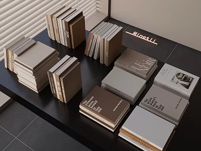 Stacked Books Magazines With Beige Brown Gray Covers Neatly Arranged On Table 3d model