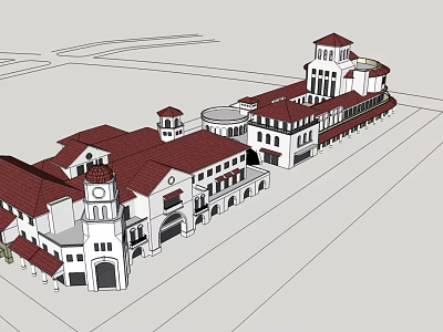 Classical Style Commercial Complex With Red Roofs White Buildings And Connected Towers 3d model