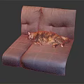 Cute Tabby Cat Lying Relaxed On Soft Purple And Blue Sofa 3d model