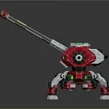 Mechanical Combat Weapon With Red And White Spider Legs And Cannon Barrel