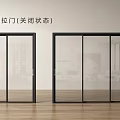 Modern Closed Sliding Doors With Glass Panels And Black Frames In Interior