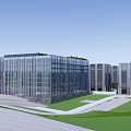 Modern Office Building Complex With Green Roofs Glass Facades And Urban Landscape