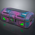 Futuristic Storage Box With Purple Blue Gradient Color Green Triangular Lights And Control Panel 3d model