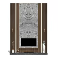 Elegant TV Background Wall with Wooden Frames Marble Accent Panel and Decorative Items 3d model