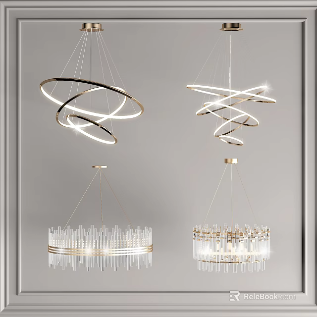 Stylish Modern Hanging Chandeliers With Circular Spiral Design And Crystal Accents 3d model 