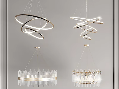 Stylish Modern Hanging Chandeliers With Circular Spiral Design And Crystal Accents 3d model
