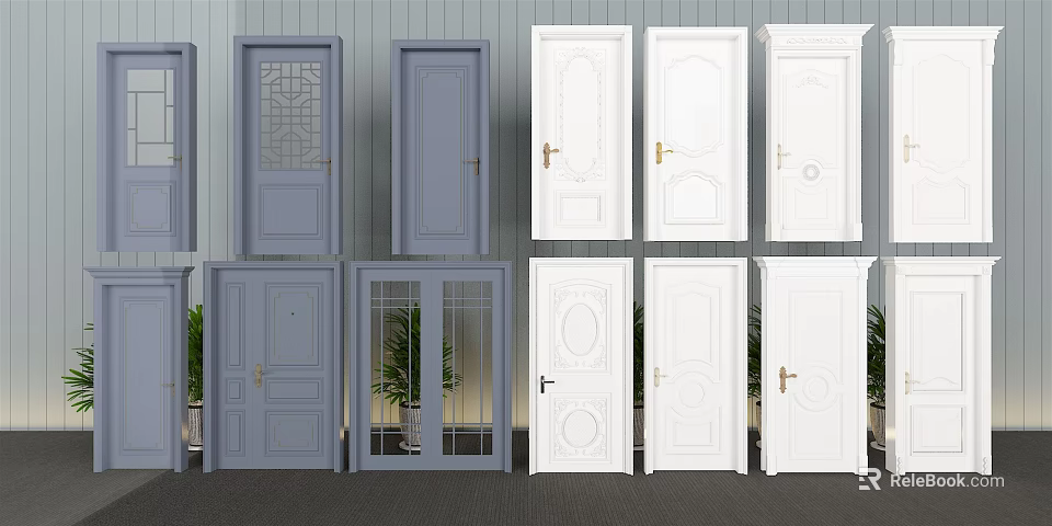 Various Style Hinged Doors in Gray and White for Interior Design 3d model