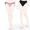 Anime Style Female Game Movie Characters Wearing Pink And Black Bikini Swimwear