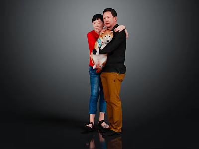 Couple Holding Dog In Studio Portrait 3d model Couple Holding Dog In Studio Portrait 3d model