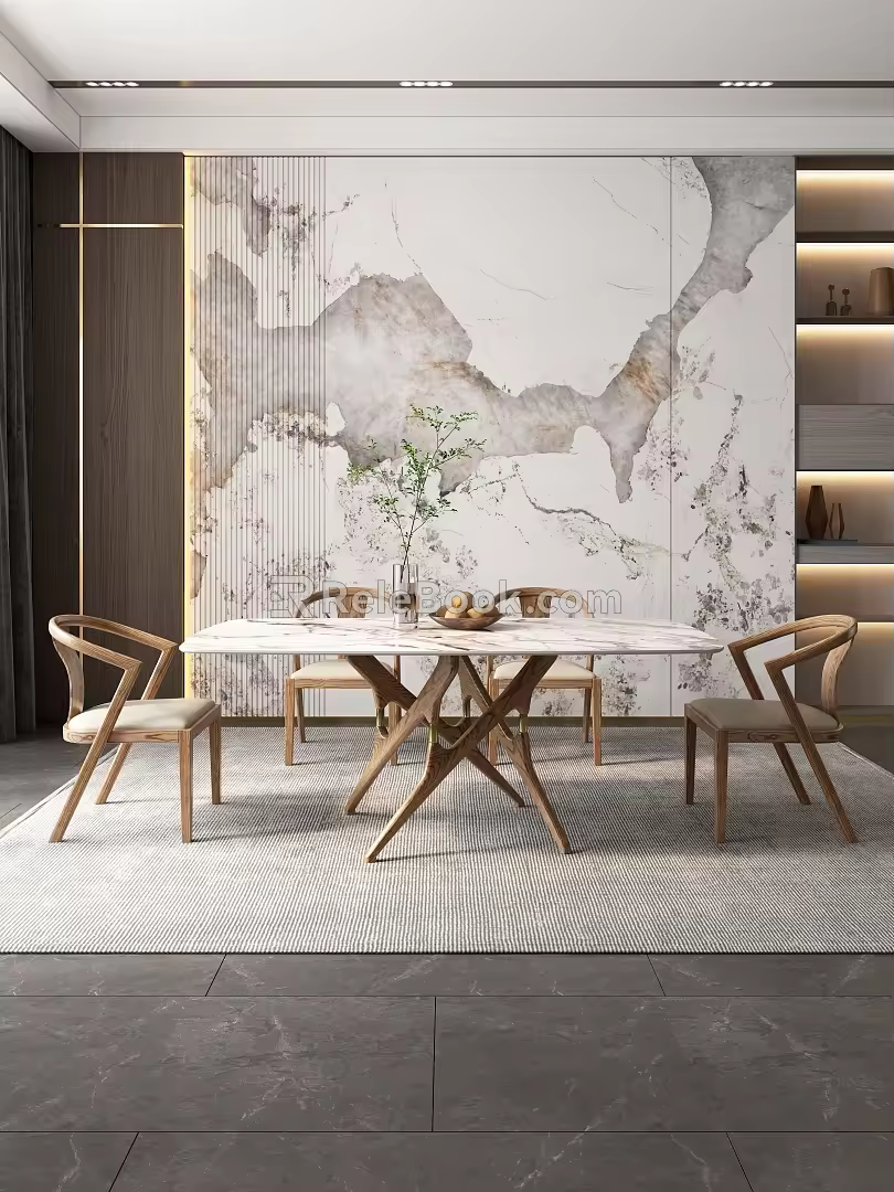 Modern Dining Table Rock Board Dining Table Solid Wood Dining Table Long Dining Table Marble Dining Table 3d model