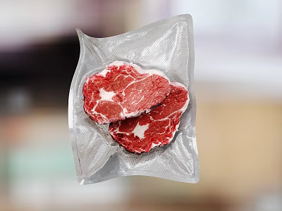 Two Pieces Of Vacuum Sealed Fresh Steak 3d model