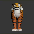 3D Cartoon Tiger Model With Orange Black Stripes White Paws Belly Friendly Expression Dark Background