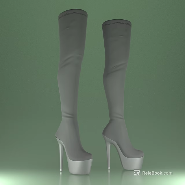Gray Over The Knee Boots With Stiletto Heels And Silver Toe Caps Design 3d model 