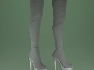 Gray Over The Knee Boots With Stiletto Heels And Silver Toe Caps Design 3d model