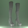 Gray Over The Knee Boots With Stiletto Heels And Silver Toe Caps Design
