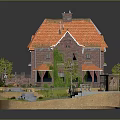 Detached Villa Featuring Orange Roof Brick Exterior Greenery Stone Pathways and Landscaped Garden