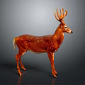 Brown Deer With White Spots And Antlers Standing On Gray Background