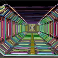Cartoon Scene Of Futuristic Corridor With Metal Frames Symmetric Windows And Long Passage