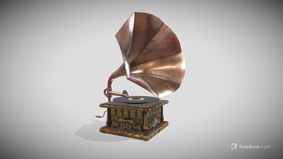 Vintage Electronic Gramophone With Brass Horn Decorative Base And Vinyl Record 3d model 