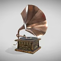 Vintage Electronic Gramophone With Brass Horn Decorative Base And Vinyl Record