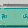 Indoor Basketball Court With Green Surface White Lines And Surrounding Fencing