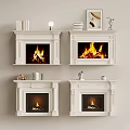 French Cream Style Fireplace Electronic Flame Embedded Fireplace 3d model