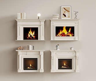 French Cream Style Fireplace Electronic Flame Embedded Fireplace 3d model