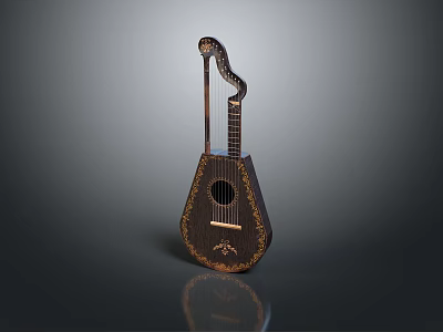 Dark Wooden Carved Decorative Household Ornament on Gray Background with Reflection 3d model