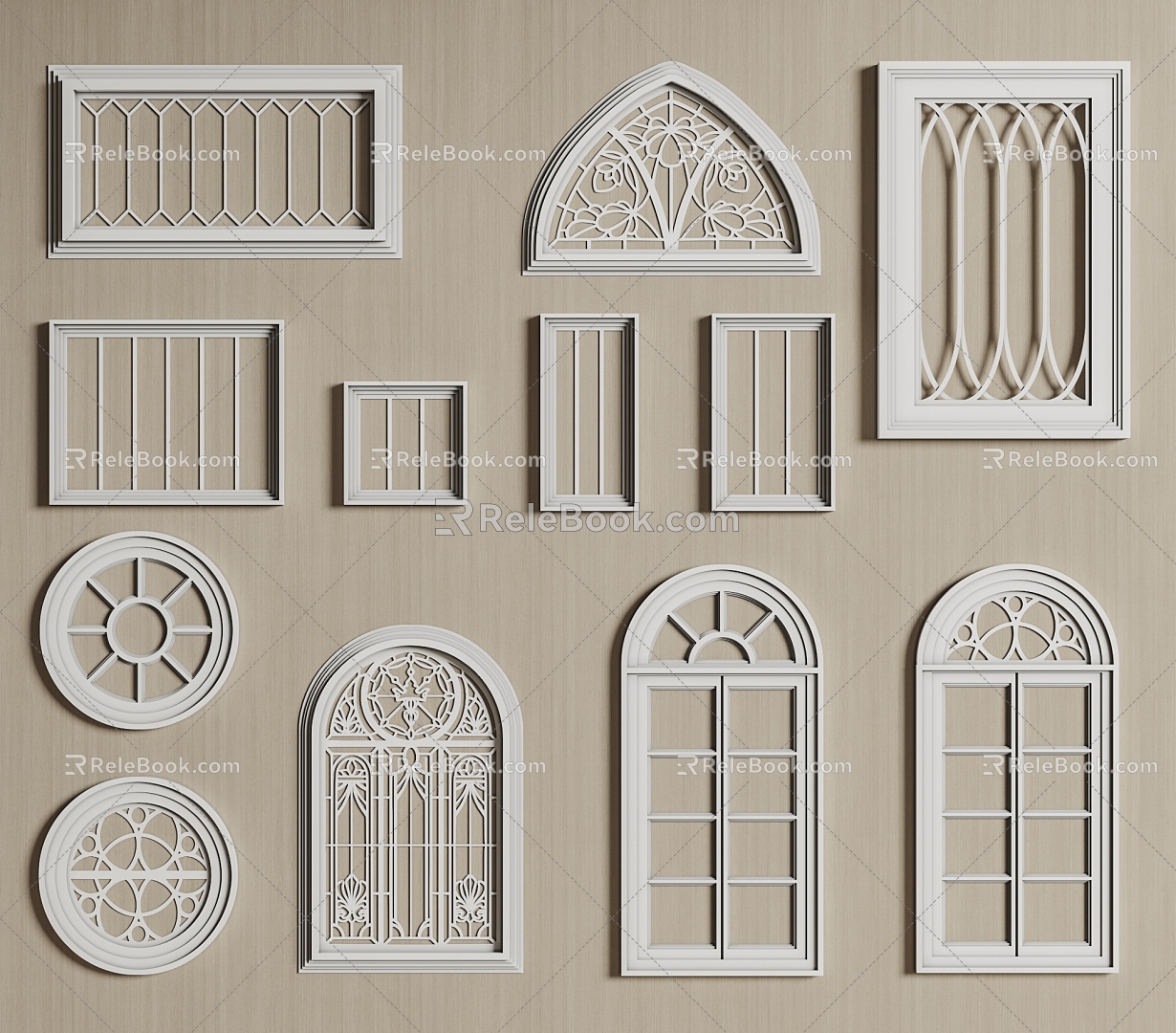 French Window Components Window Frames Round Decorations European Window Building Components 3d model